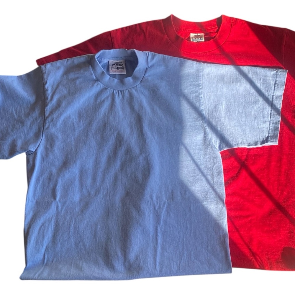 Pro Club Men's Cotton Tee Shirts Set of 2 Light Blue & Red (M)